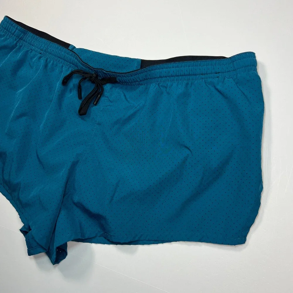 Awry Men's Running Shorts XL Teal Perforated Split Leg Liner Zip Pocket Gym